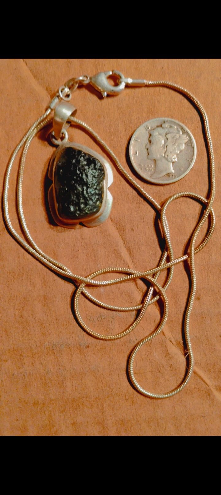 Moldavite And Sterling Silver Necklace