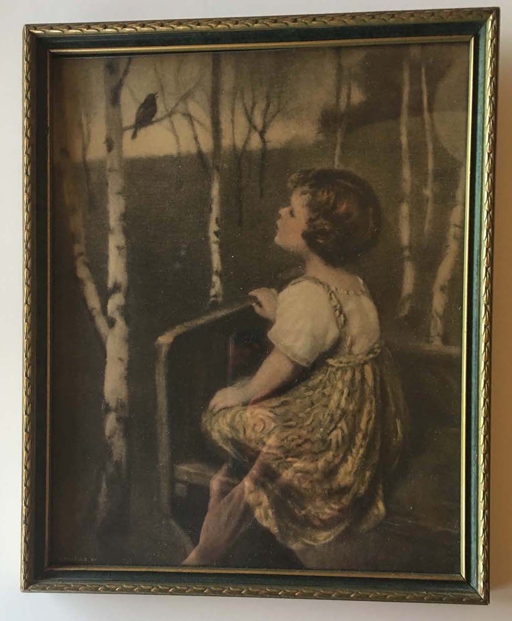 Vintage Art Print of Blind Girl “SPRING SONG” by Simon Glucklich