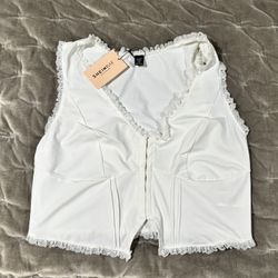 Shein BAE White Lace Trim Sleeveless Crop Top - Size 1XL - Brand New
