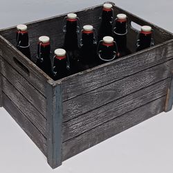 Wooden Crate & 16 Oz E Z Cap Beer Bottles 