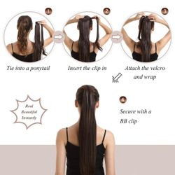 Hair Ponytail Extension Clip in 24 Inch Wrap Around Straight 