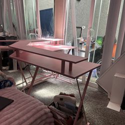 Pink Corner L Shape Double Layer Gamer Desk
