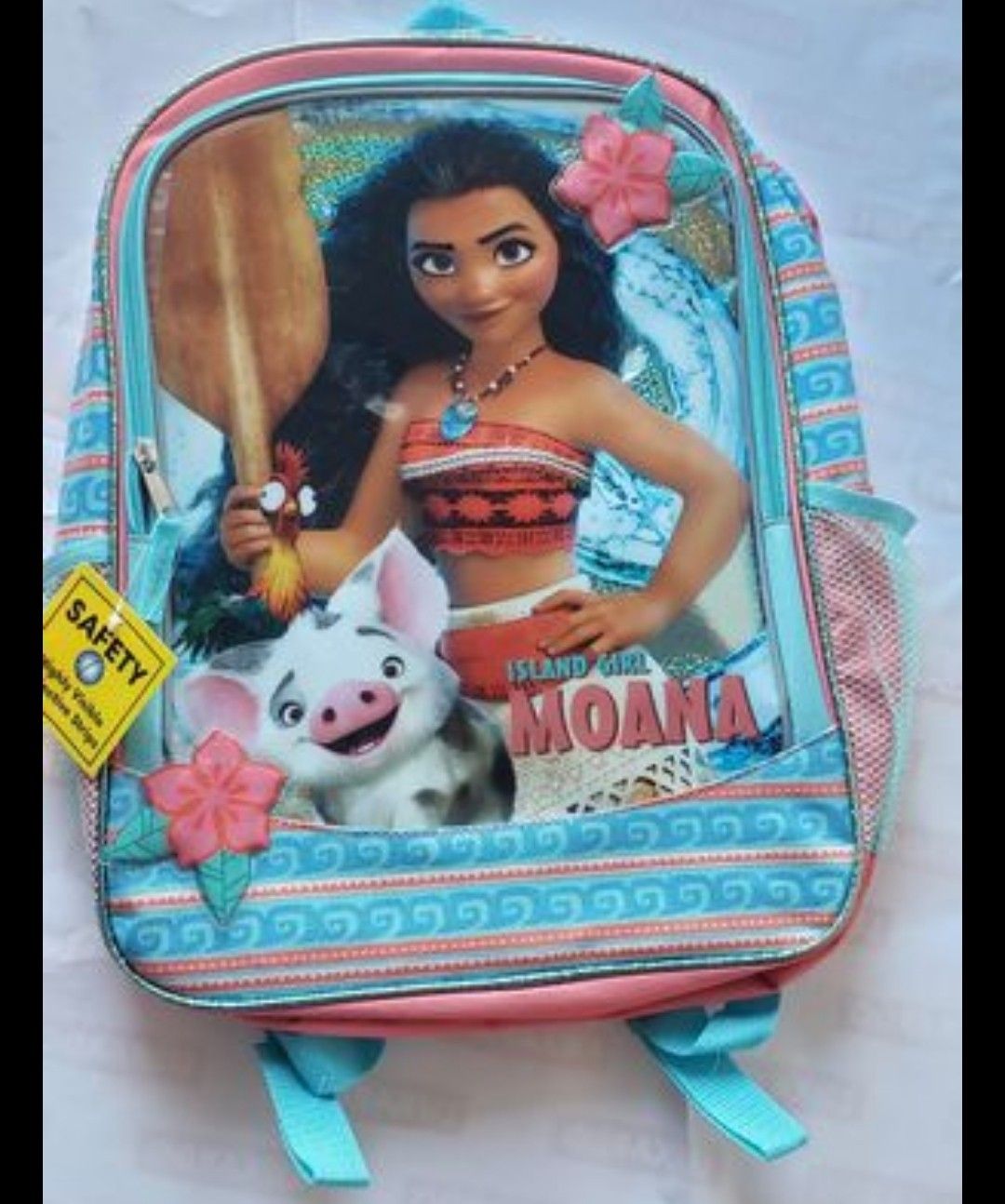 NWT 16" MOANA Disney Backpack Pink & Blue Reflective School Bag