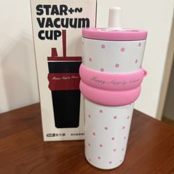 Cute Pink Polka Dot Vacuum Insulated Tumbler w/ Straw – New in Box