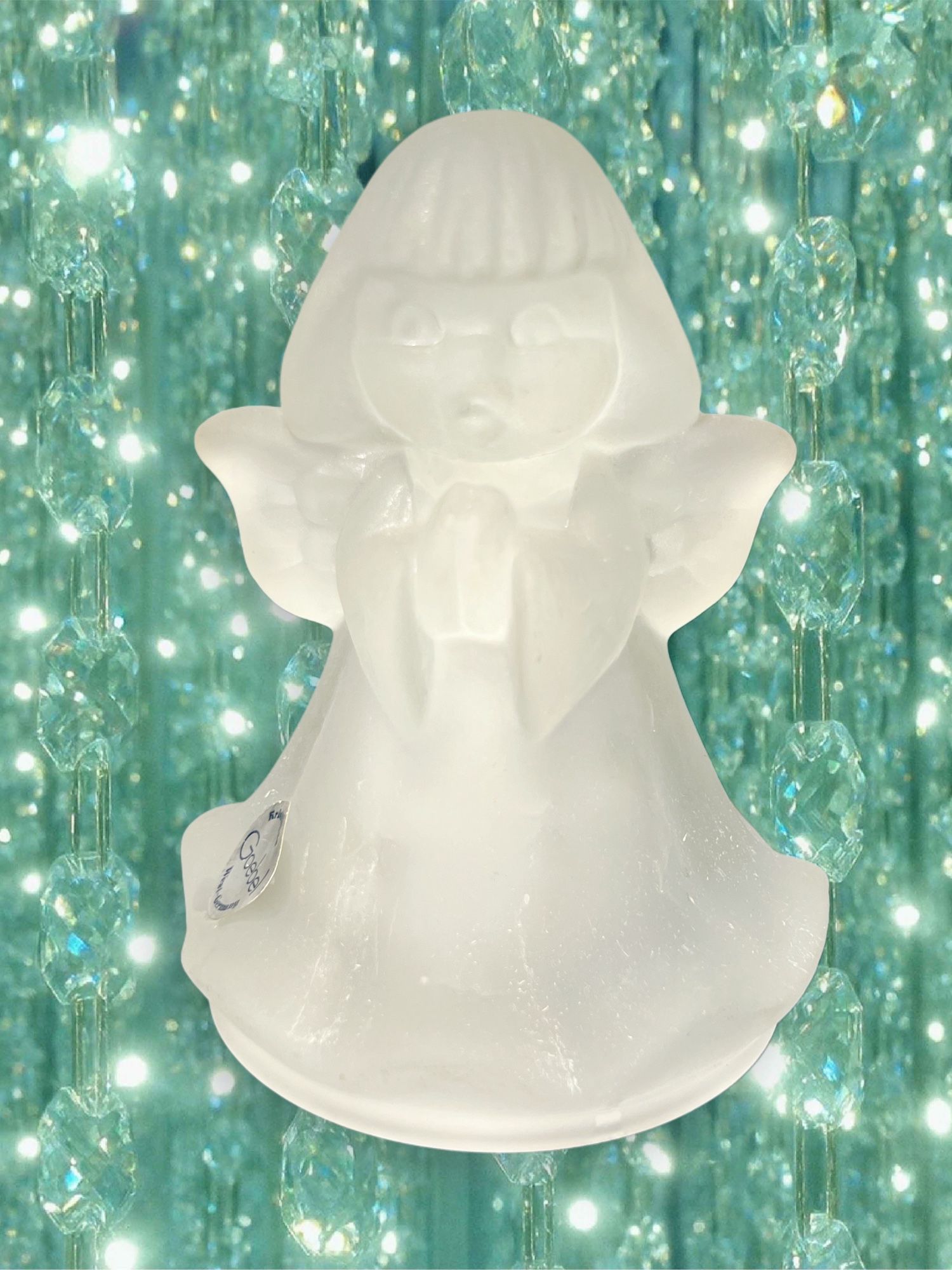 Goebel Germany 1970s Kristallglas Frosted Glass Angel Bell, 5”