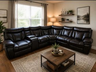 Dark Brown Leather 3-Piece Reclining Sectional Sofa w/ Cup Holders