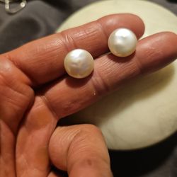 Freshwater Pearl  Coin Studs Earrings 