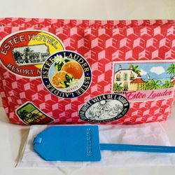  traveling emages cosmetic bag. New without tags. It includes a small traveling tag. Pink inside. 9” wide 5.5” tall and 2” width. Pretty and unique. C