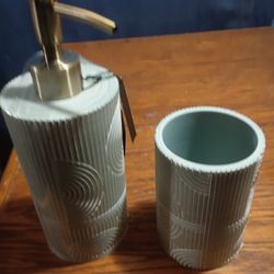 Sage Green Hand Soap Dispenser And Cup