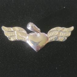 Sterling Silver Heart With Wings Pendant