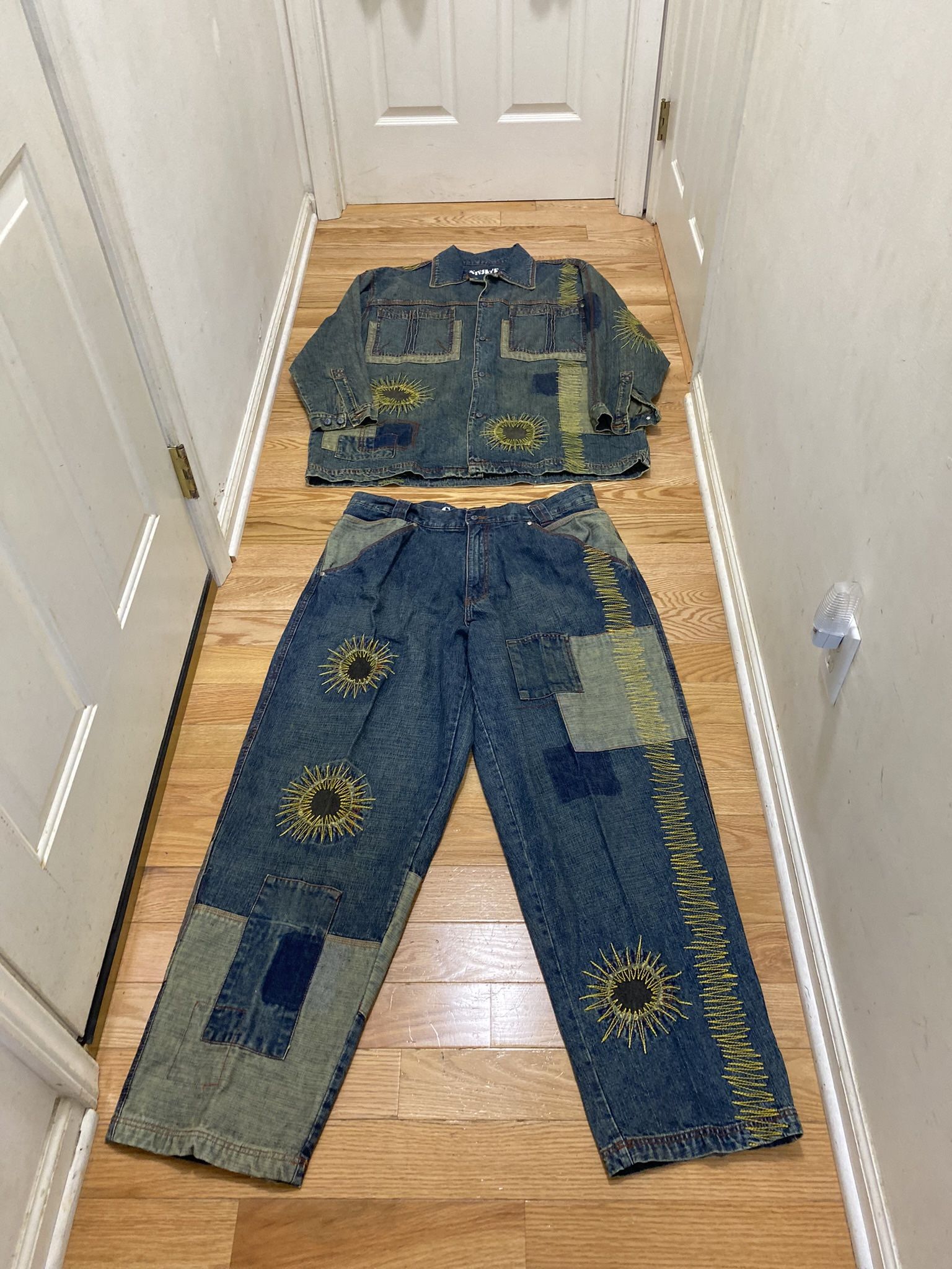 Vintage Counter AttacK Jean Suit Set 2pc Jacket XL & Pants Size 40x34 Hip Hop