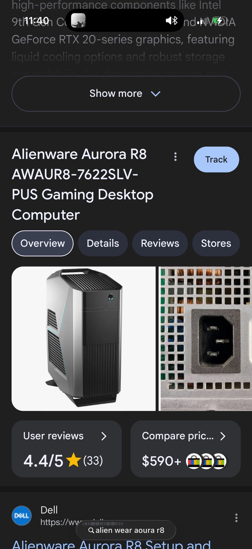 Alienware Aurora R8 AWAUR8-7622SLV- PUS Gaming Desktop Computer