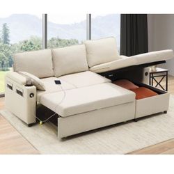 New White color Sofa Bed Sleeper Pull Out 2 in 1 Sectional Sleeper Sofa Couches with Storage