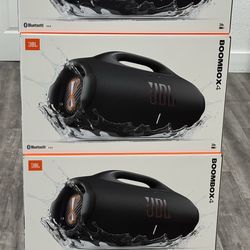 Brand new JBL Boombox 4 portable speaker in original box. This blue speaker has IP67 waterproof and dustproof rating. It features up to 24 hours of pl