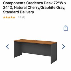 Bush Business Furniture Components Credenza Desk 72"W x 24"D, Natural Cherry/Graphite Gray