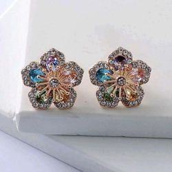 Exquisite Multi-Gemstone Flower Earrings