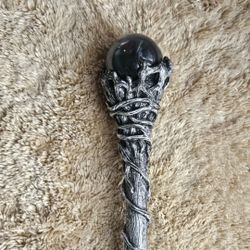 Silver Magic Staff with Crystal Orb Fantasy Magic Decorative Collectible