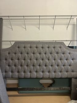 King Gray Upholstered Canopy Bed