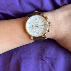 Men’s Fossil Rhett White Dial, Brown Leather, Stainless Steel Chronograph Watch