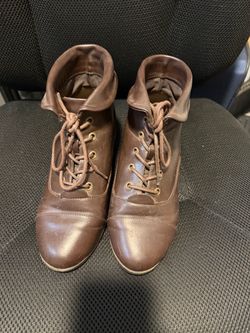 Wide Brown Leather Lace-Up Ankle Boots