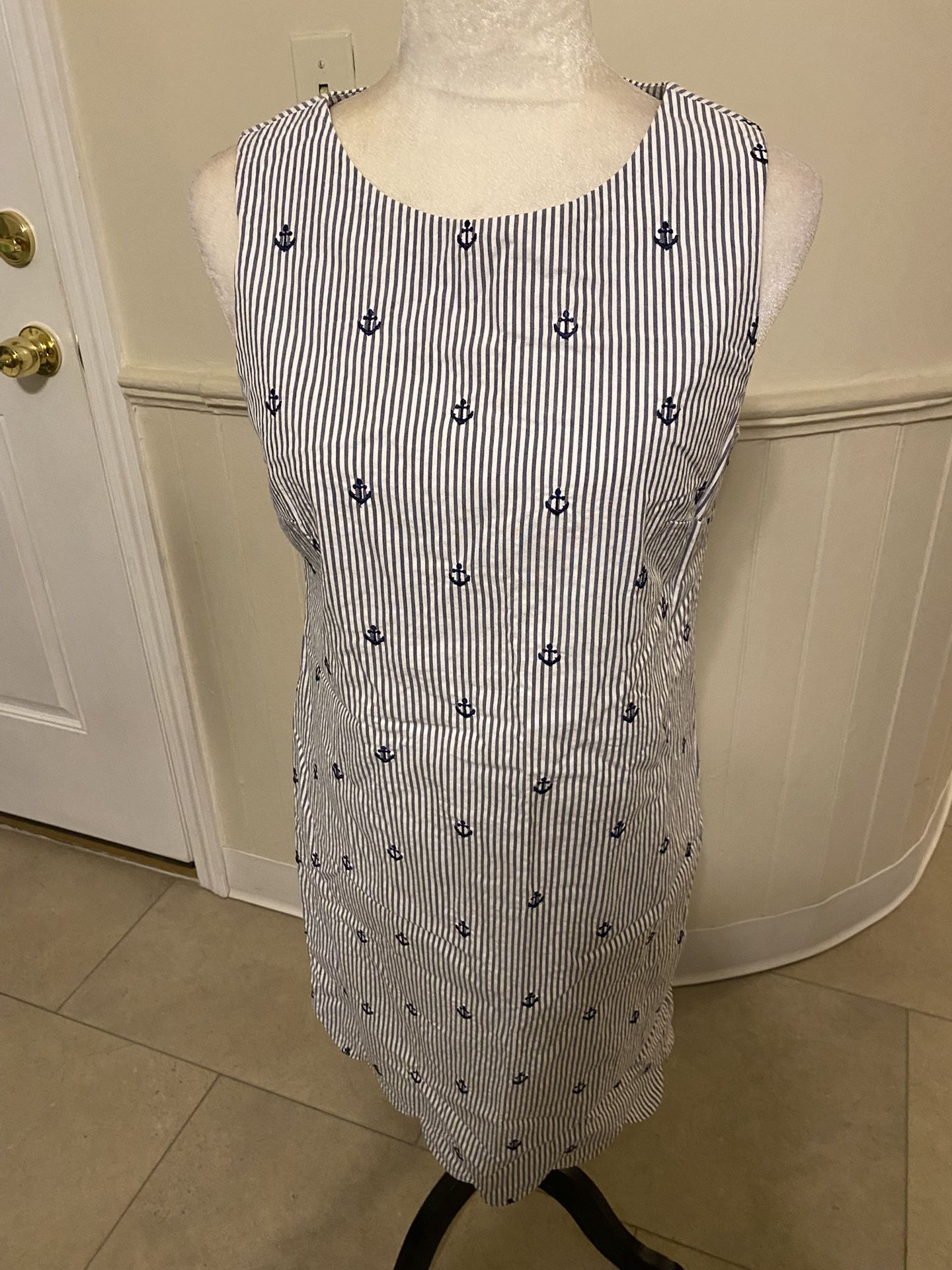 Like New Cynthia Rowley Nautical Anchor Blue And White Striped Shift Dress Size 6