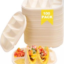 LUVCOSY 100 Pcs Small Disposable Taco Plates for Party Cornstarch Taco Holder