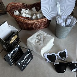 Wedding Decor Bundle – Mr & Mrs Napkins, Just Married Glasses, Fans + More