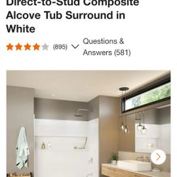 NexTile 60 in. W x 30 in. D x 60 in. H Four-Piece Direct-to-Stud Composite Alcove Tub Surround in