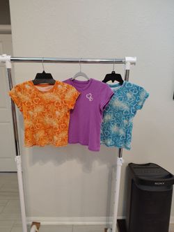 the children's place shirts 3 pack, orange, blue and purple, with hearts, size 6, girls