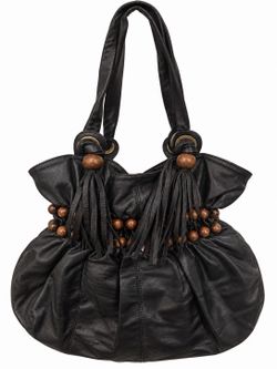 BCBGMAXAZRIA Black Leather Fringe Hobo Shoulder Bag