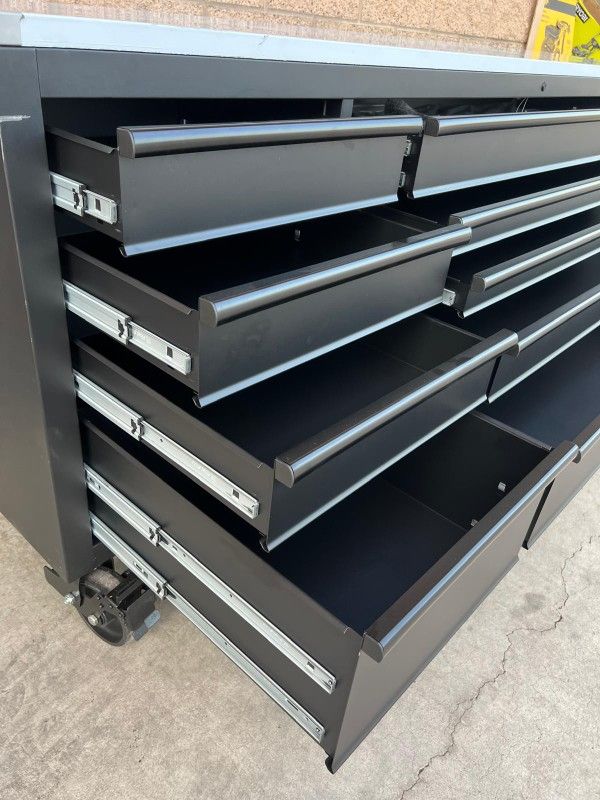 Husky
108 in. W x 24 in. D 9-Drawer Heavy-Duty Mobile Workbench with Stainless Steel Top in Matte Black