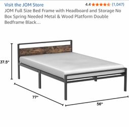 Full Size Metal & Wood Platform Bed Frame & Mattress