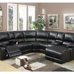 Black Sectional Sofa With Recliner And Chaise (Free Delivery)