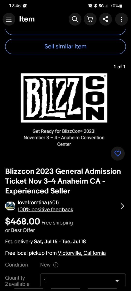 BlizzCon 2023 Admission Ticket AXS Transfer Virtual Goodies Anaheim Convention Center