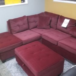 🥏VELVET SECTIONAL WITH OTTOMAN 