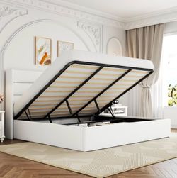White Velvet King Size Bed Frame With Lift Top Storage