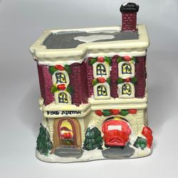 Christmas Village Fire Station Vintage Ceramic Collectible