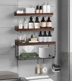 Wall Mounted Floating Shelves, 3 Sets Wood Bathroom Shelves with