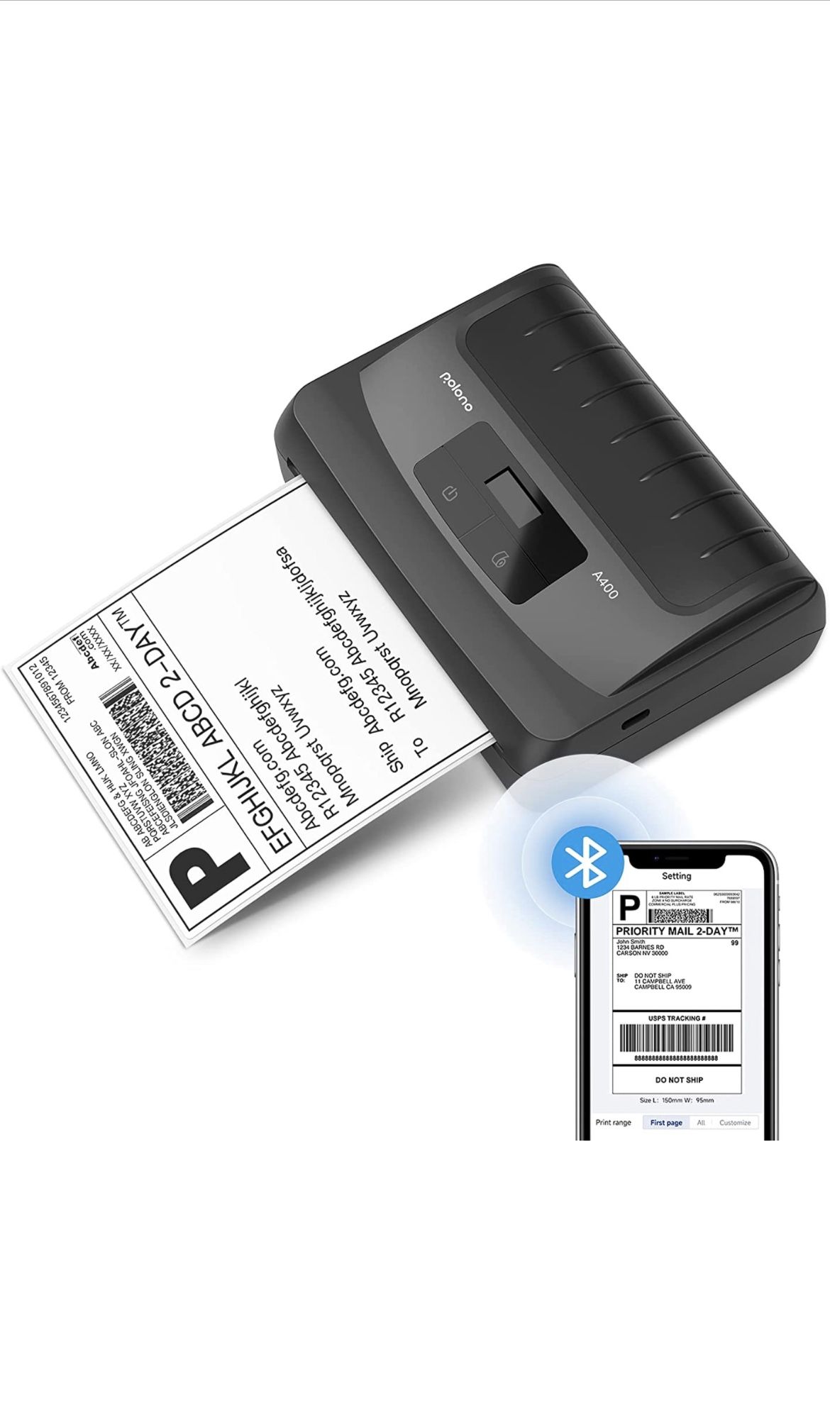 A400 Bluetooth Thermal Label Printer - 4x6 Label Printer for Small Business Shipping Packages - Portable Printer Wireless Printer for iPhone, Android 
