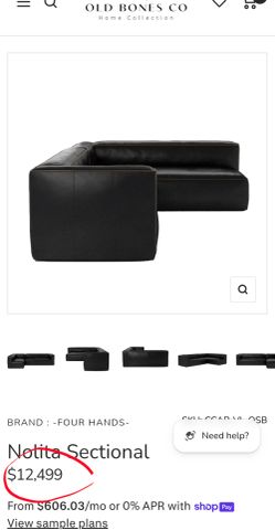 Four Hands “Nolita” Leather Sectional – Rider Black –