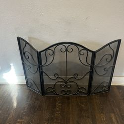 Vintage  Country Style Heavy Three Panel Black Fireplace Screen