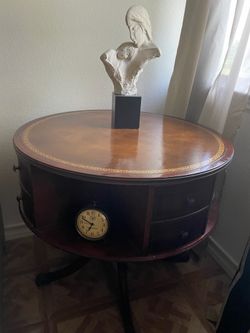 Vintage wooden round table with rotating middle