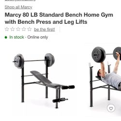 "Marcy Brand"
 Weight Bench Set
 - Bench
 - Barbells  
-  Dumbells 
