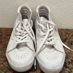 Men's White Vans SK8 High-Top Leather Sneakers - Classic Lace-Up size 10.5