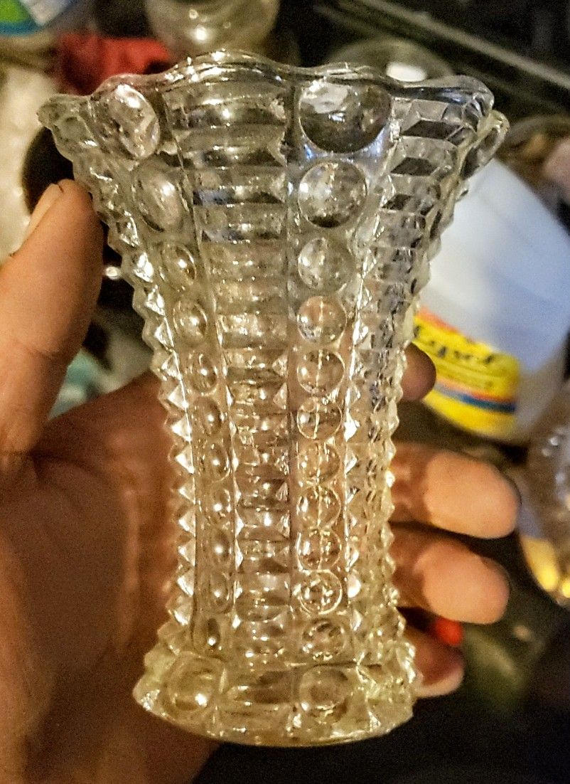 Vintage Small Pressed Glass Vase with Raised Dots - Giftable