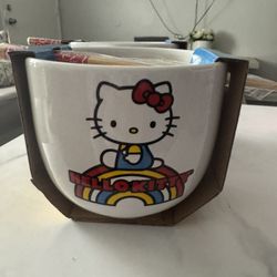 Hello Kitty Ceramic Bowl With Chopsticks 