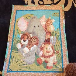 Adorable Animal Reversible Baby Blanket Or Wall Hanging 