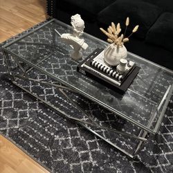 Clear silver glass living room table