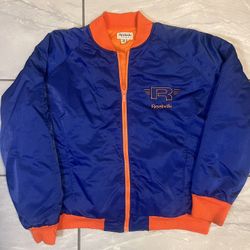 Vintage REEBOK Sport Blue Orange VARSITY BOMBER Nylon Jacket Embroidered Size L