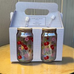Cupcakes and Cashmere Floral & Cherry Drinking Glass Tumbler Set of 2 🍒🌸🍒